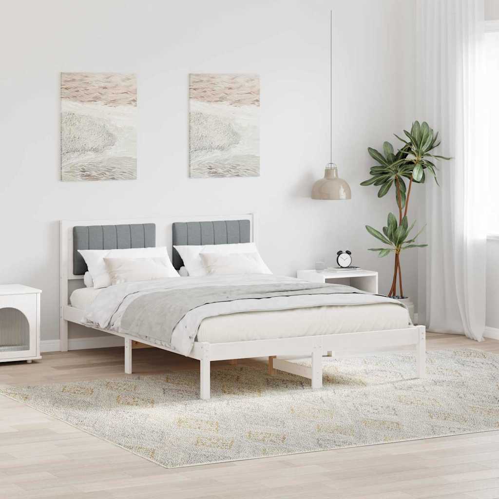 Bettgestell mit gepolstertem Kopfteil Hellgrau 135 x 190 cm
