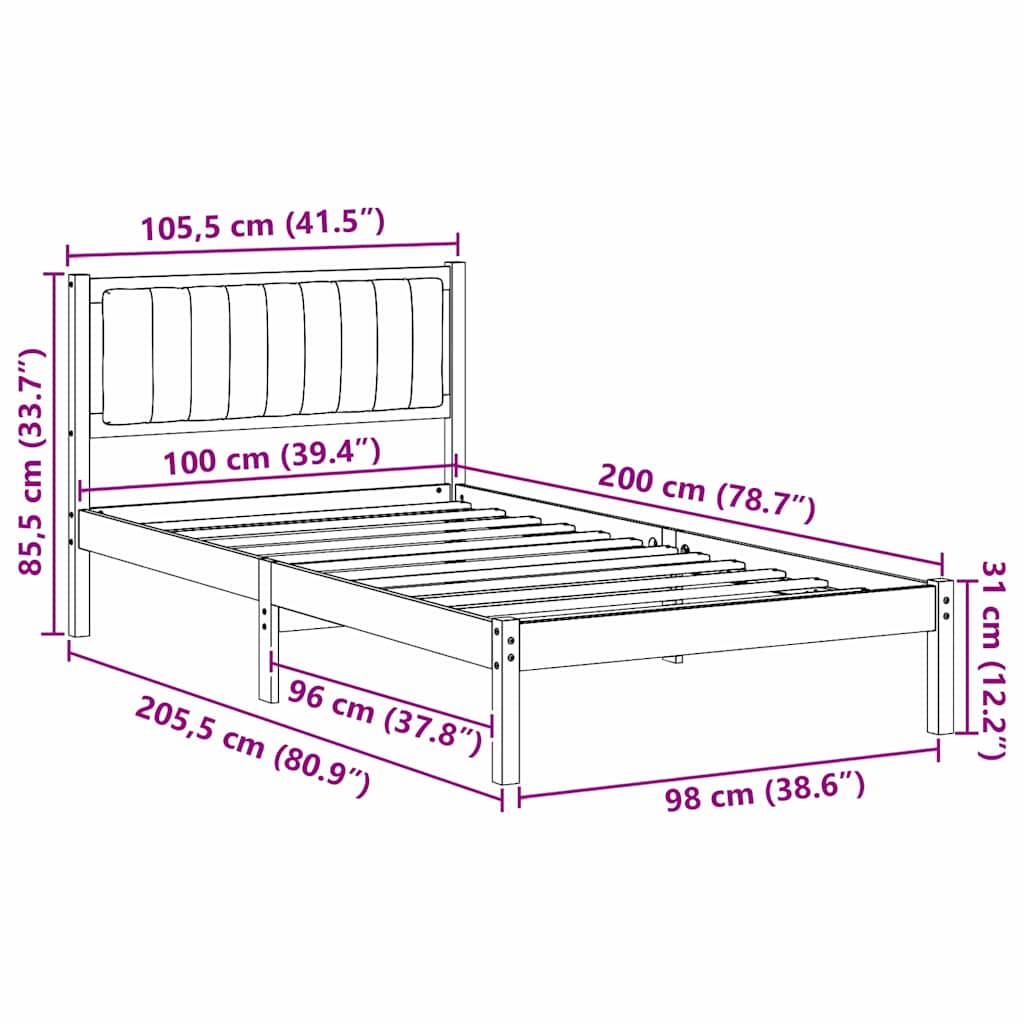 Bettgestell mit gepolstertem Kopfteil Taupe 100 x 200 cm