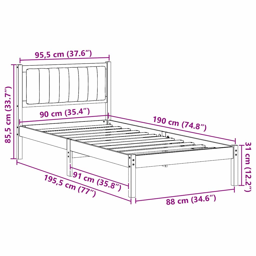 Bettgestell mit gepolstertem Kopfteil Dunkelgrau 90 x 190 cm