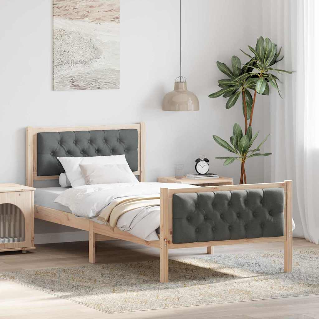 Bettrahmen Dunkelgrau 90 x 190 cm Massives Kiefernholz