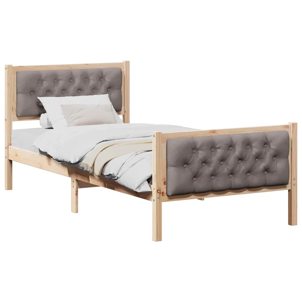 Bettrahmen mit Kopfteil Taupe 90 x 190 cm Massives Kiefernholz