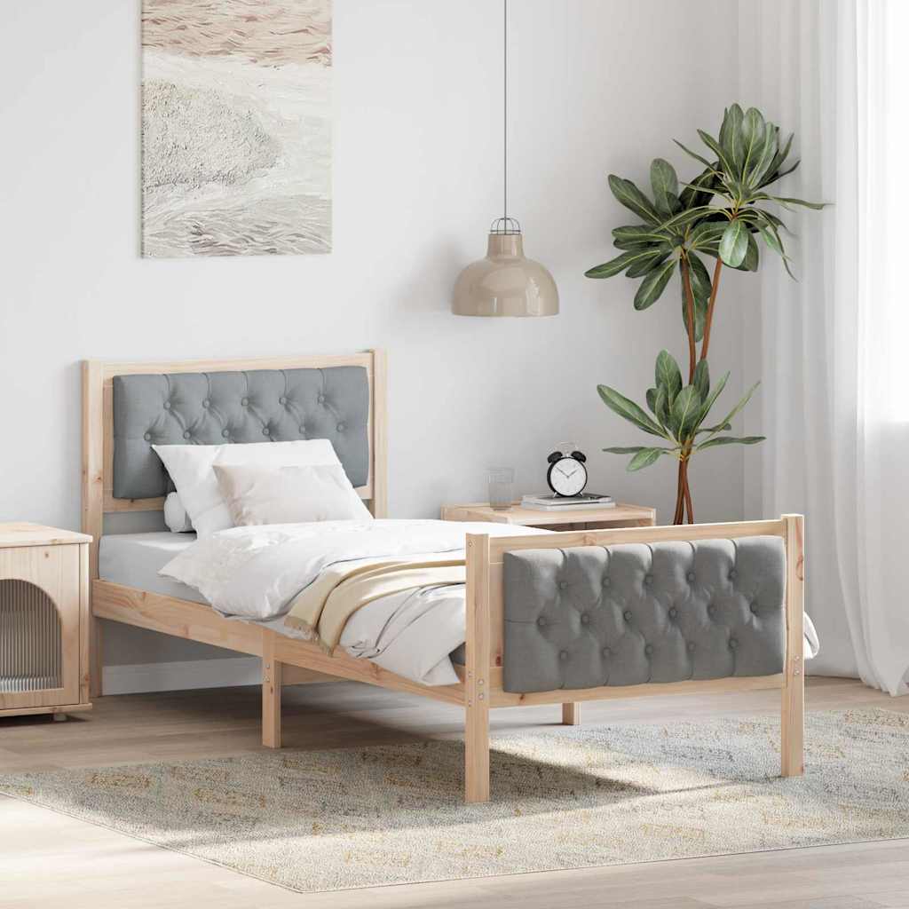 Bettrahmen Hellgrau 75 x 190 cm Massives Kiefernholz