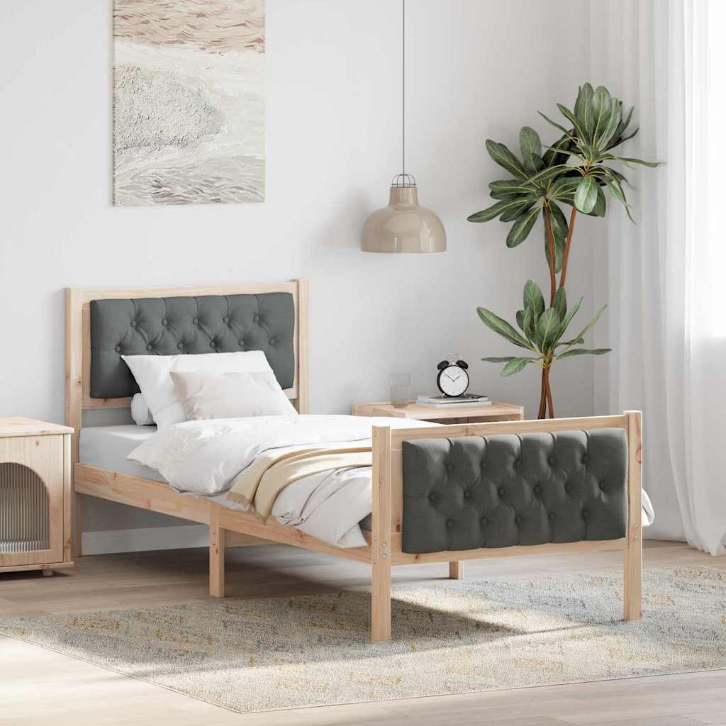 Bettrahmen Dunkelgrau 75 x 190 cm Massives Kiefernholz