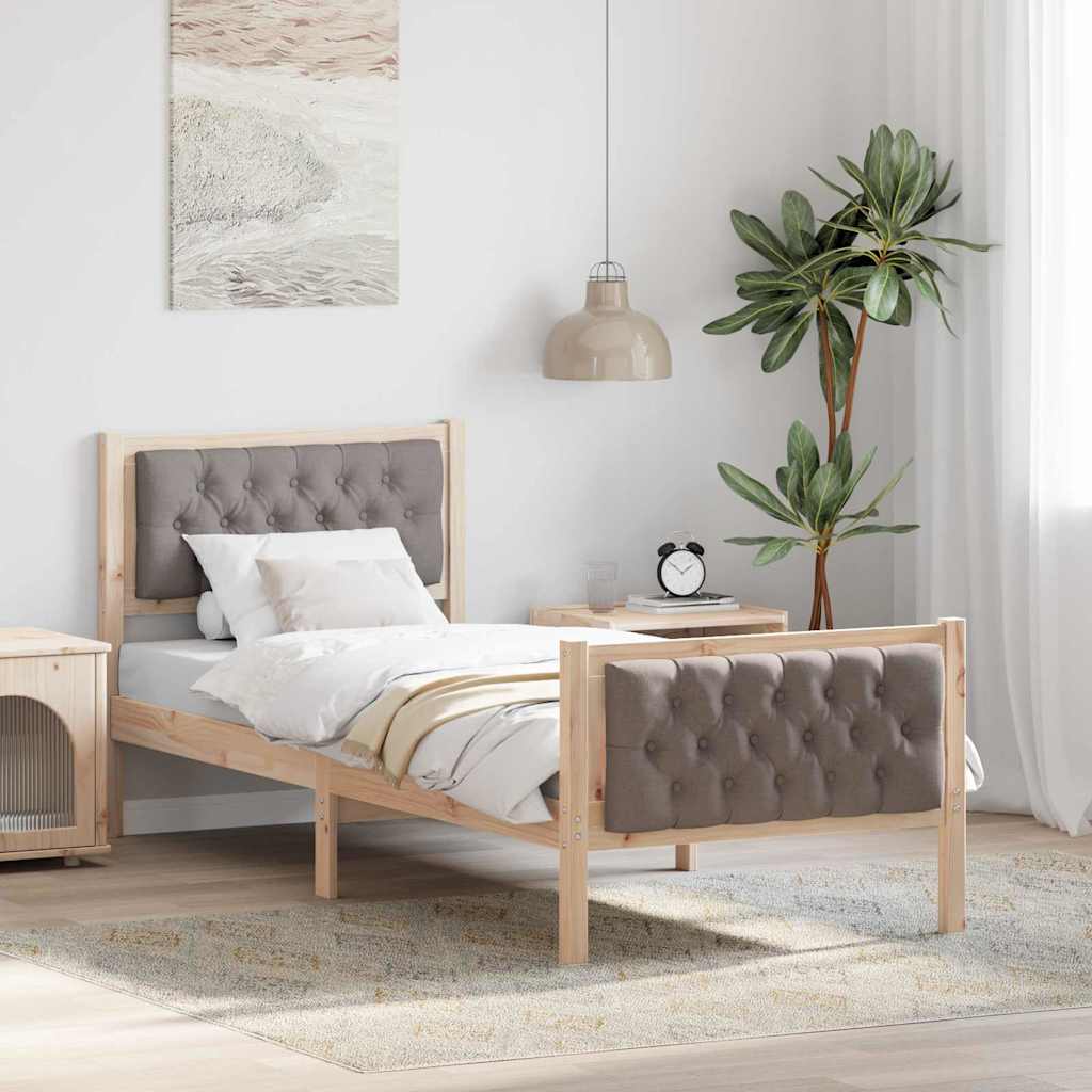 Bettrahmen mit Kopfteil Taupe 75 x 190 cm Massives Kiefernholz