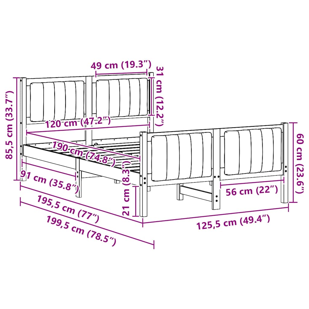 Bettgestell Weiß und Hellgrau 120 x 190 cm Massivholz Kiefer
