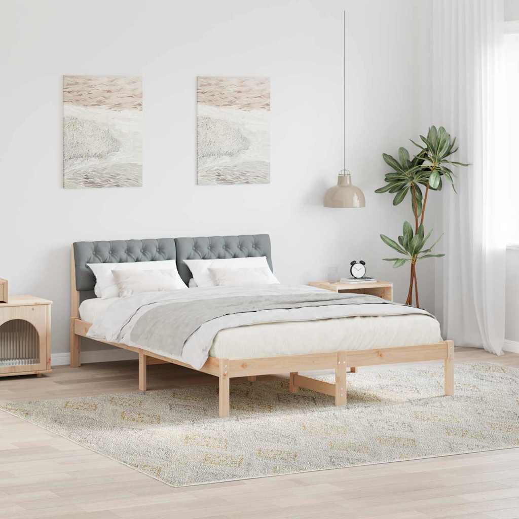 Bettgestell Braun und hellgrau 150 x 200 cm Massivholz Kiefer