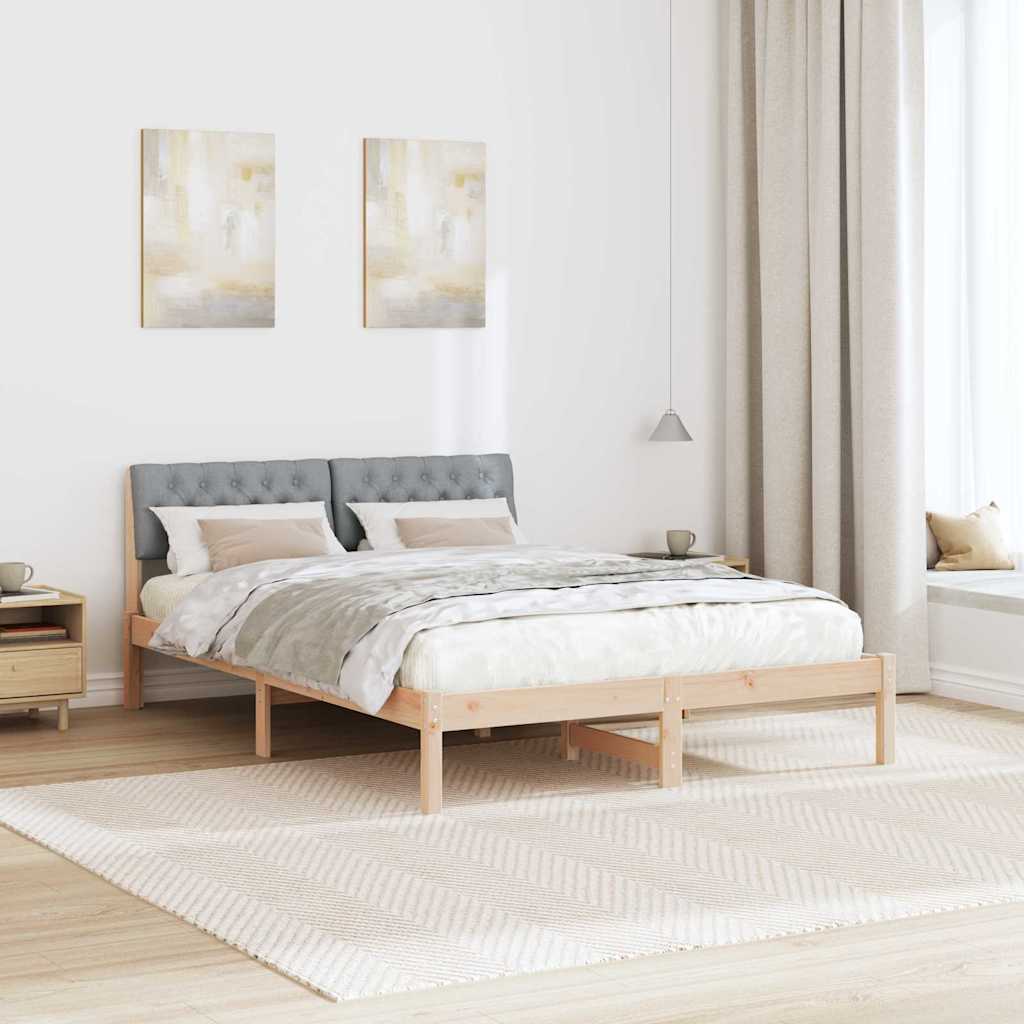 Bettgestell Braun und hellgrau 150 x 200 cm Massivholz Kiefer