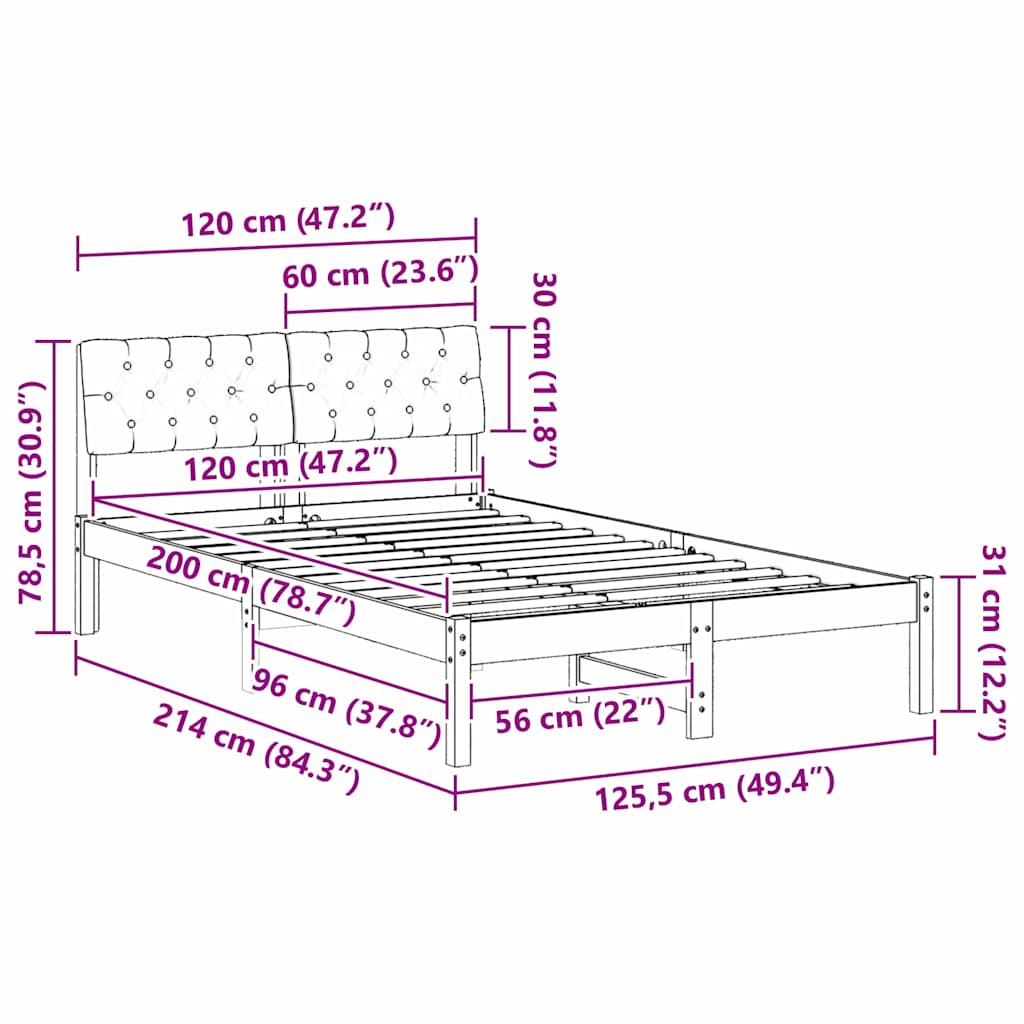 Bettgestell Braun und hellgrau 120 x 200 cm Massivholz Kiefer