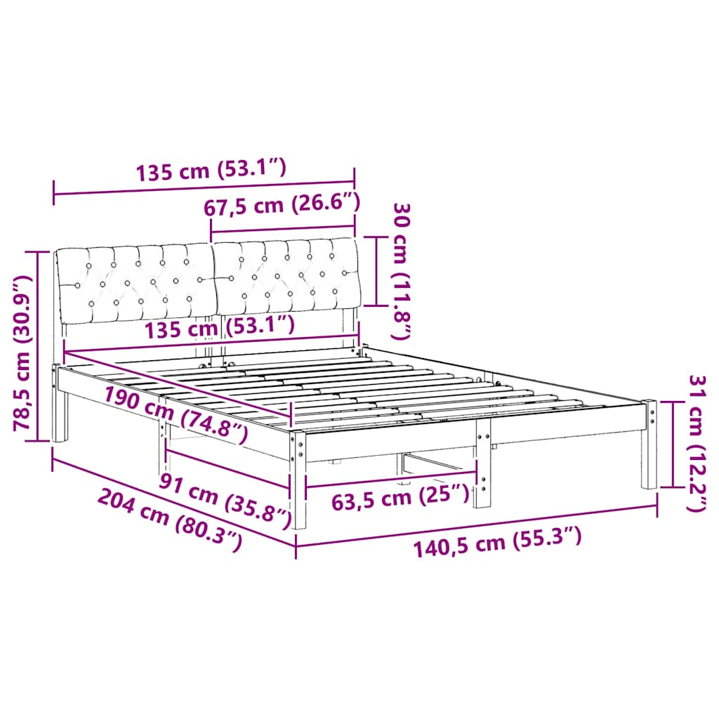 Bettgestell Braun und Taupe 135 x 190 cm Massivholz Kiefer