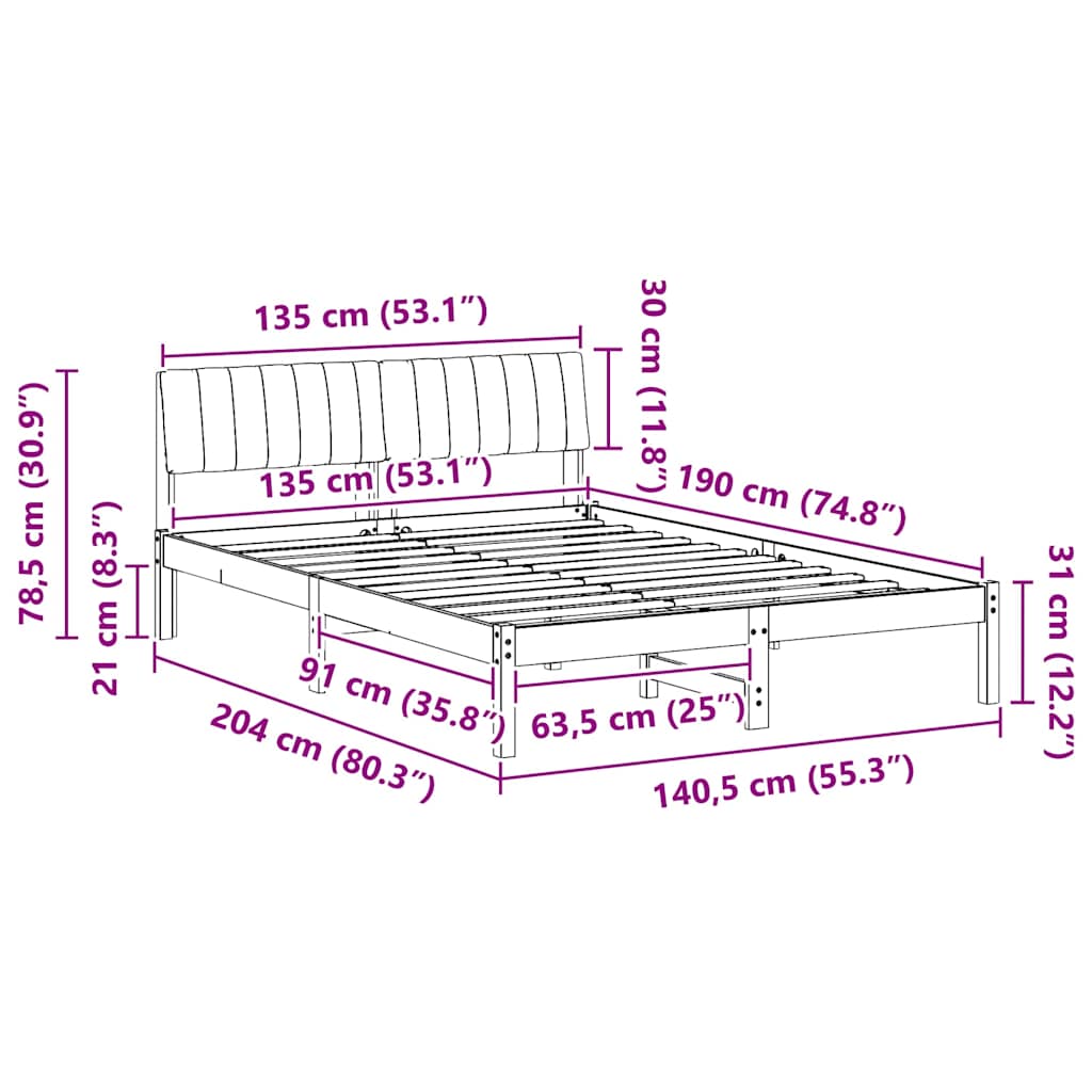 Bettgestell Braun und Taupe 135 x 190 cm Massivholz Kiefer
