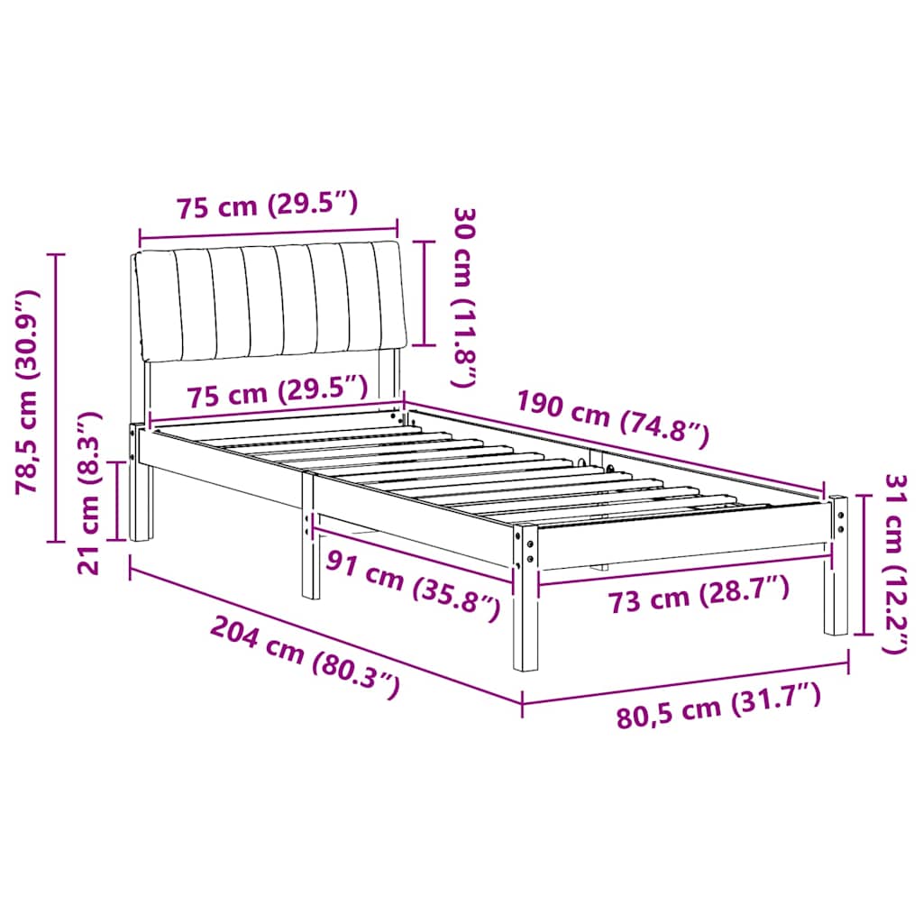 Bettgestell Braun und Taupe 75 x 190 cm Massivholz Kiefer