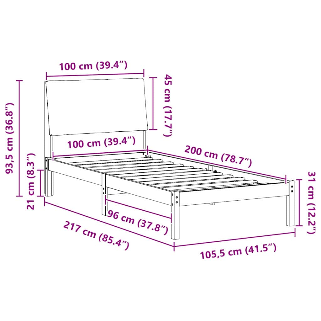 Bettgestell Braun und Taupe 100 x 200 cm Massivholz Kiefer