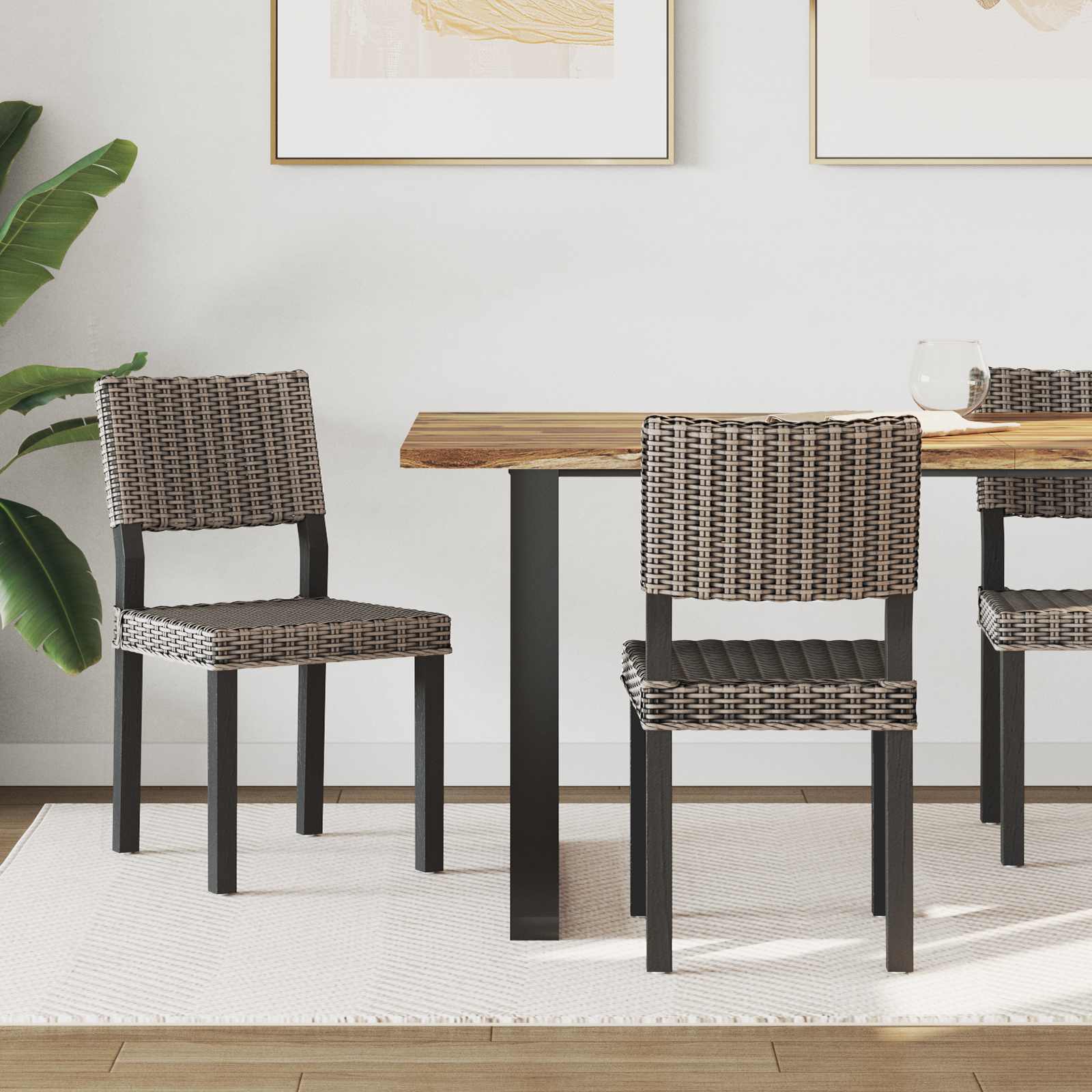 Esszimmerstuhl 2 pcs Kubu Rattan Schwarz gewaschen