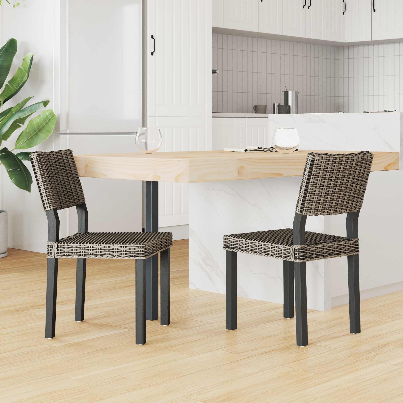Esszimmerstuhl 2 pcs Kubu Rattan Schwarz gewaschen