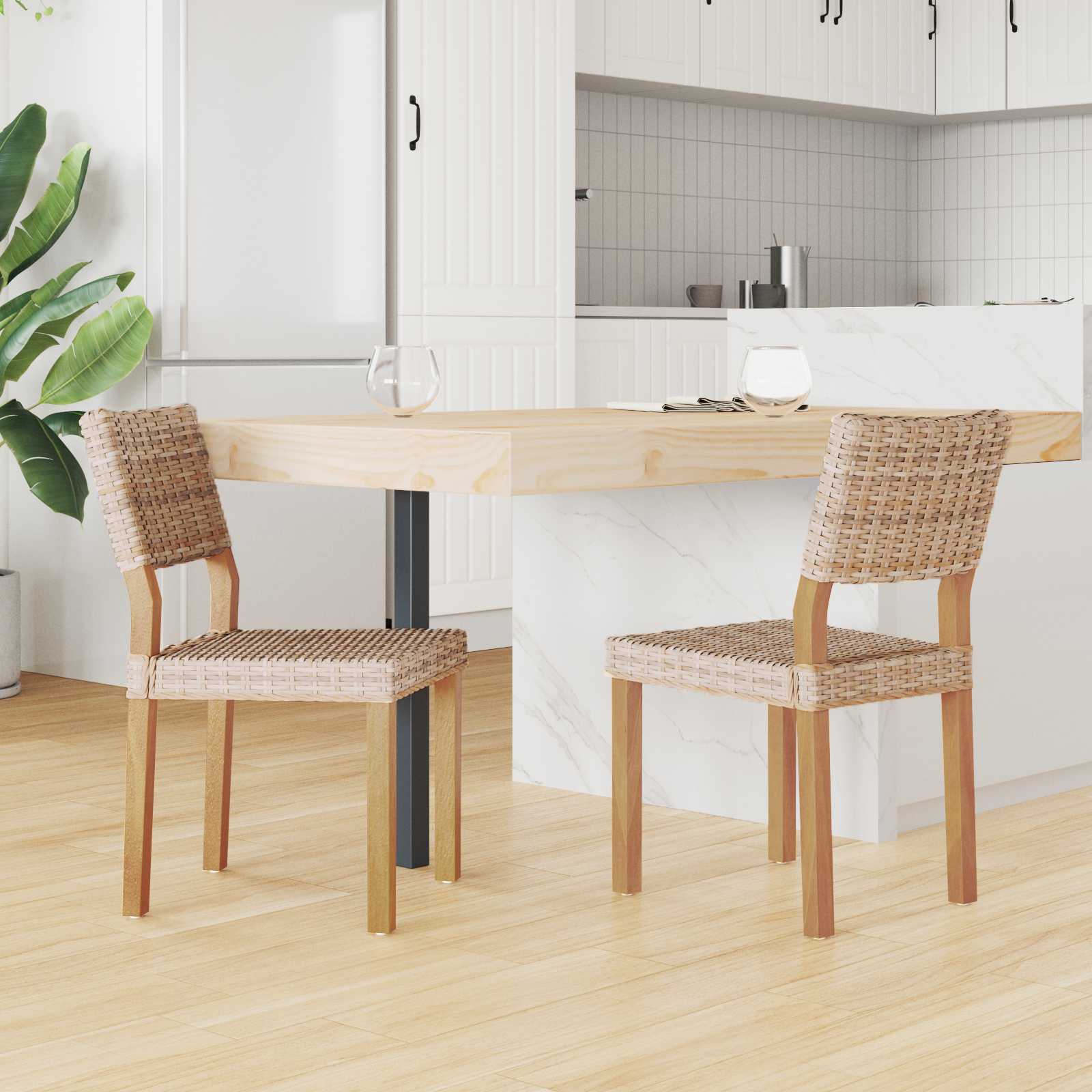 Esszimmerstuhl 2 pcs Kubu Rattan Natur 46 x 55 x 84 cm