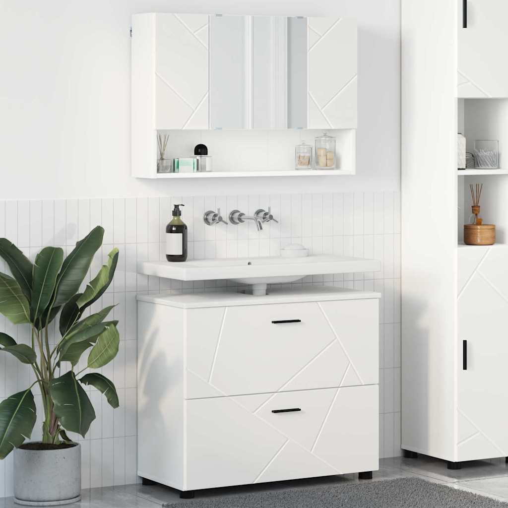 Badezimmermöbel-Set mit Regal 2 pcs Weiß Sperrholz und Metall