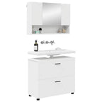 Badezimmermöbel-Set mit Regal 2 pcs Weiß Sperrholz und Metall