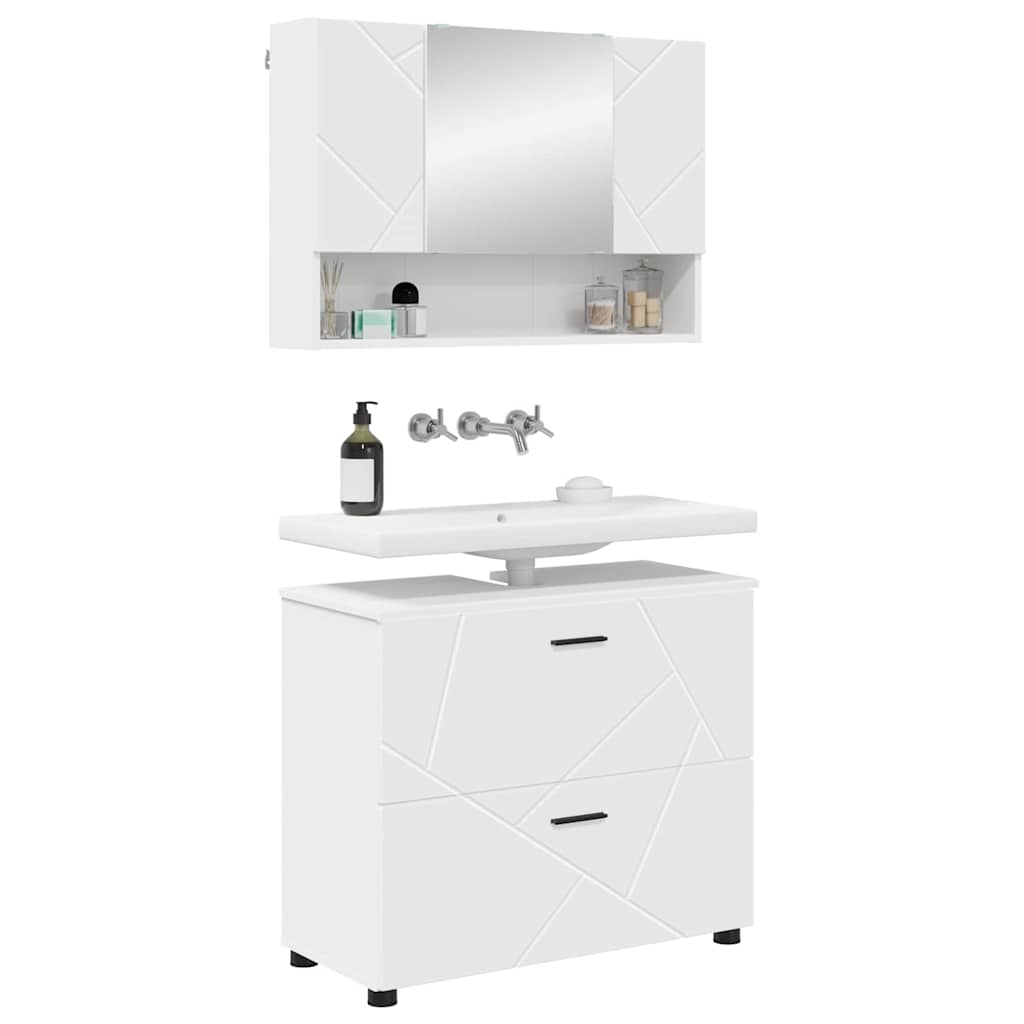 Badezimmermöbel-Set mit Regal 2 pcs Weiß Sperrholz und Metall