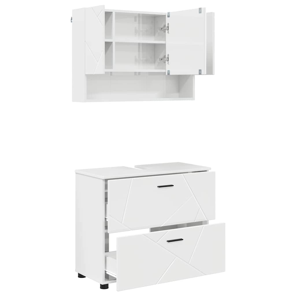 Badezimmermöbel-Set 2 pcs Hochglanz Weiß Sperrholz und Metall