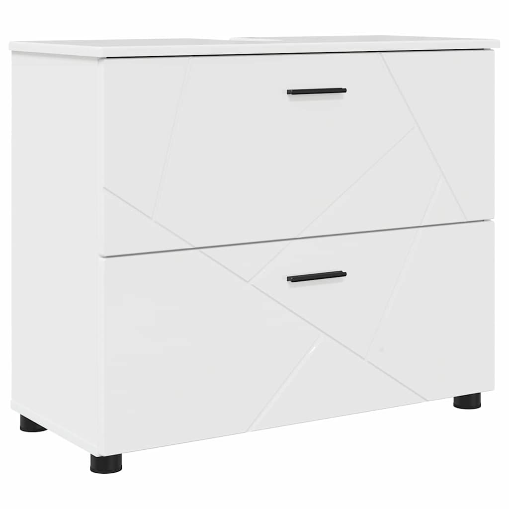 Badezimmermöbel-Set 2 pcs Hochglanz Weiß Sperrholz und Metall