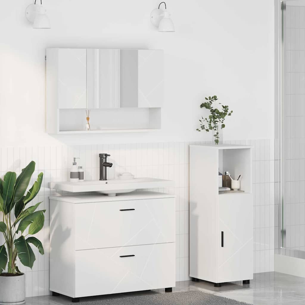 Badezimmermöbel-Set mit Regal 3 pcs Weiß Sperrholz und Metall