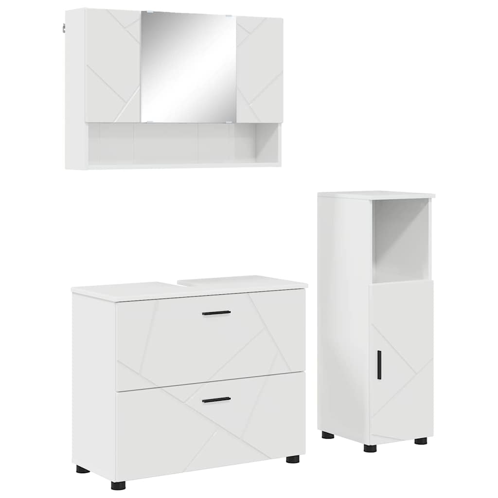Badezimmermöbel-Set 3 pcs Hochglanz Weiß Sperrholz und Metall