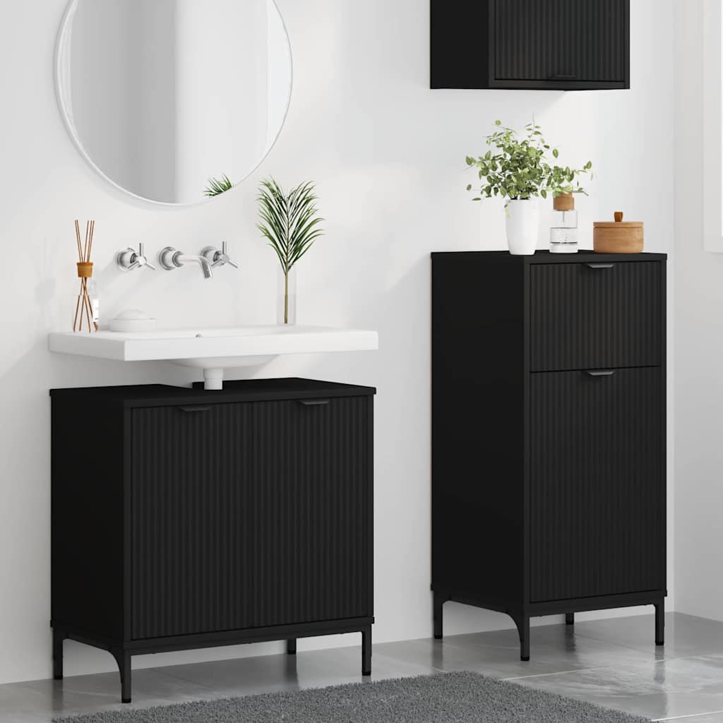Badezimmermöbel-Set mit Tür 2 pcs Schwarz Sperrholz und Metall