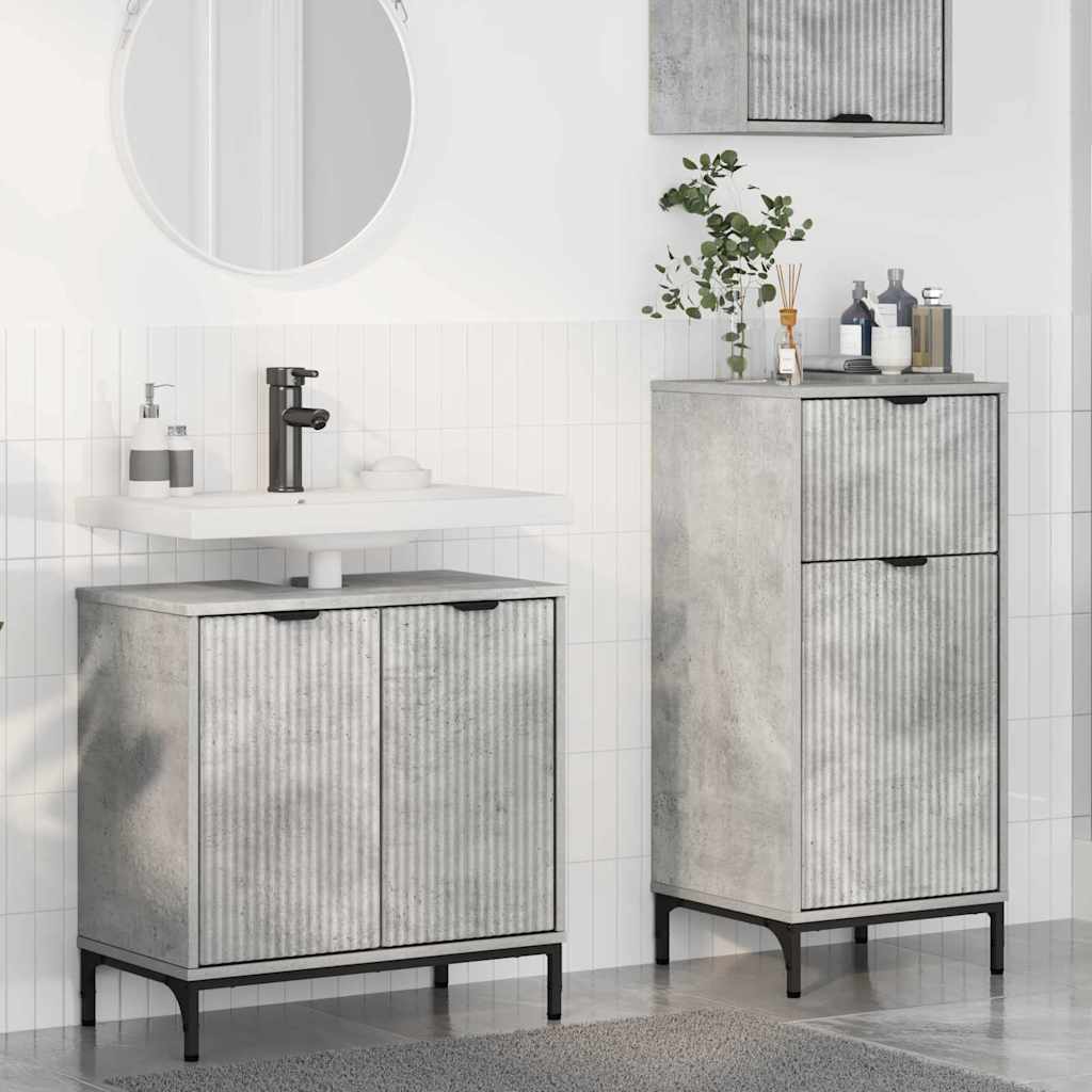 Badezimmermöbel-Set 2 pcs Beton Grau Sperrholz und Metall
