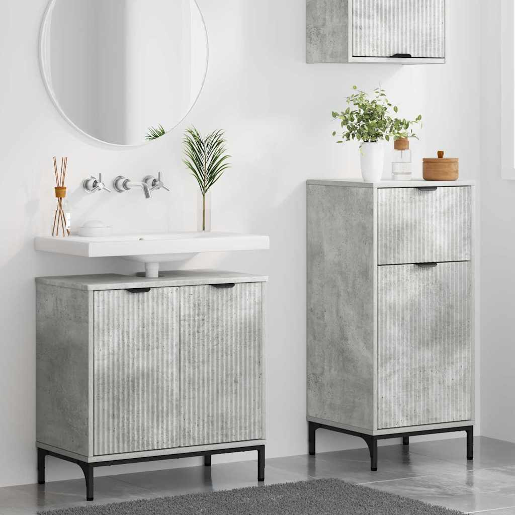 Badezimmermöbel-Set 2 pcs Beton Grau Sperrholz und Metall
