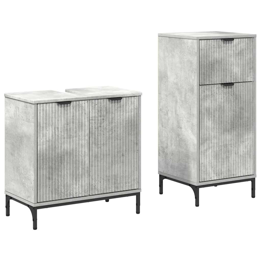 Badezimmermöbel-Set 2 pcs Beton Grau Sperrholz und Metall