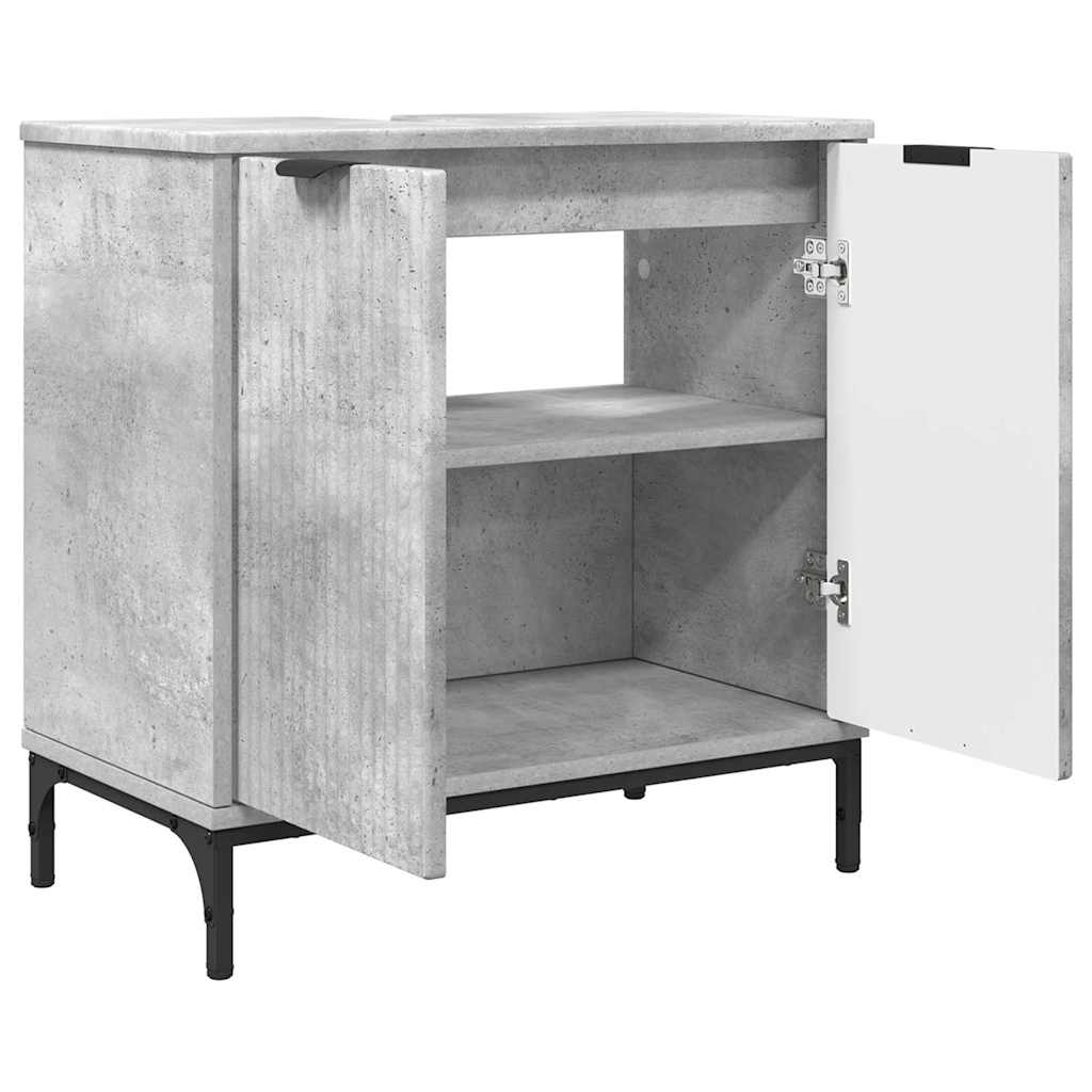 Badezimmermöbel-Set 2 pcs Beton Grau Sperrholz und Metall