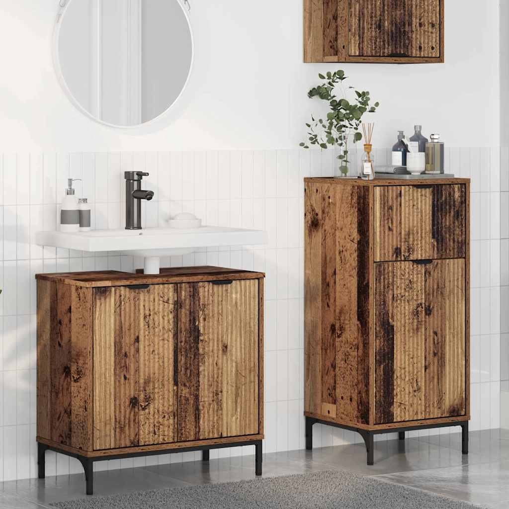 Badezimmermöbel-Set mit Tür 2 pcs Altholz Sperrholz und Metall