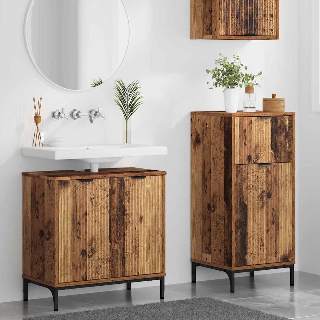 Badezimmermöbel-Set mit Tür 2 pcs Altholz Sperrholz und Metall