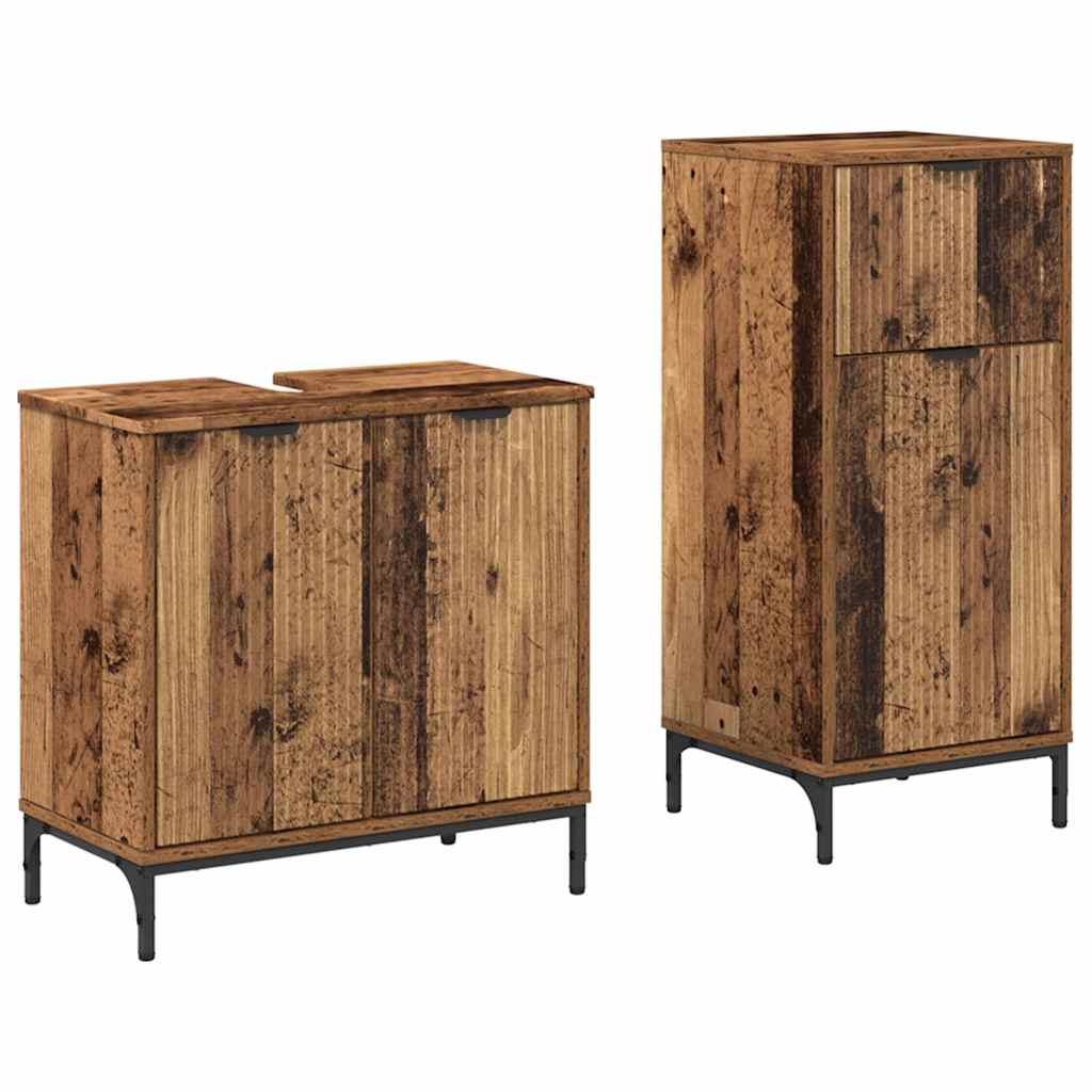 Badezimmermöbel-Set mit Tür 2 pcs Altholz Sperrholz und Metall