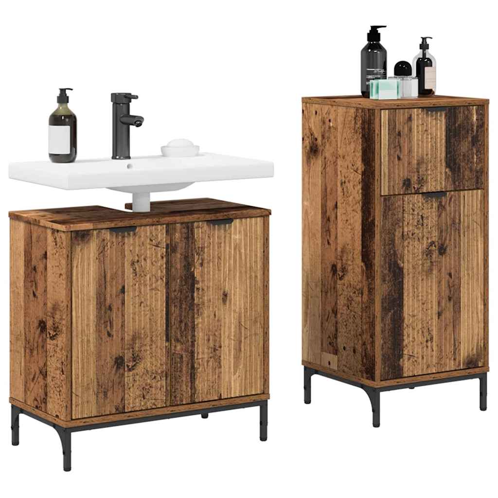Badezimmermöbel-Set mit Tür 2 pcs Altholz Sperrholz und Metall