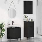 Badezimmermöbel-Set mit Tür 3 pcs Schwarz Sperrholz und Metall