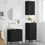 Badezimmermöbel-Set mit Tür 3 pcs Schwarz Sperrholz und Metall
