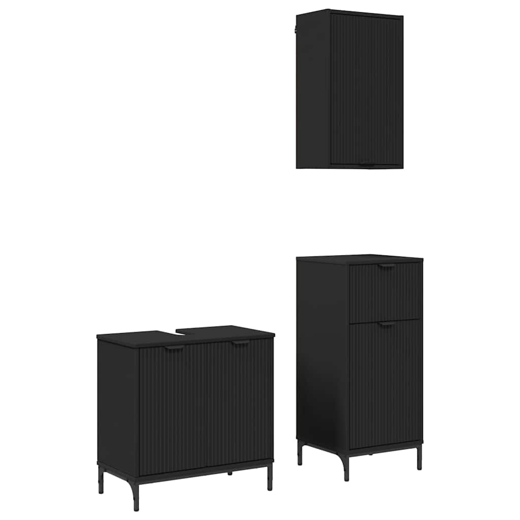 Badezimmermöbel-Set mit Tür 3 pcs Schwarz Sperrholz und Metall