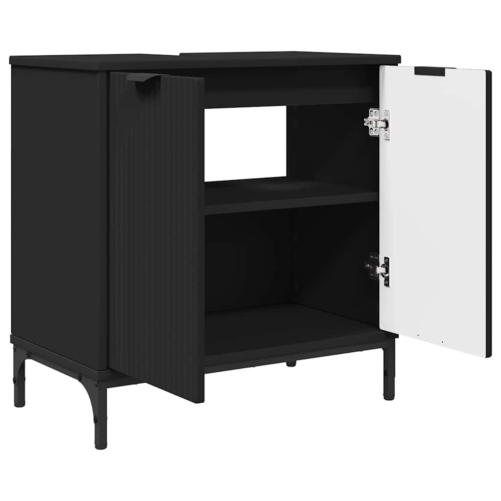 Badezimmermöbel-Set mit Tür 3 pcs Schwarz Sperrholz und Metall