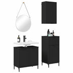 Badezimmermöbel-Set mit Tür 3 pcs Schwarz Sperrholz und Metall