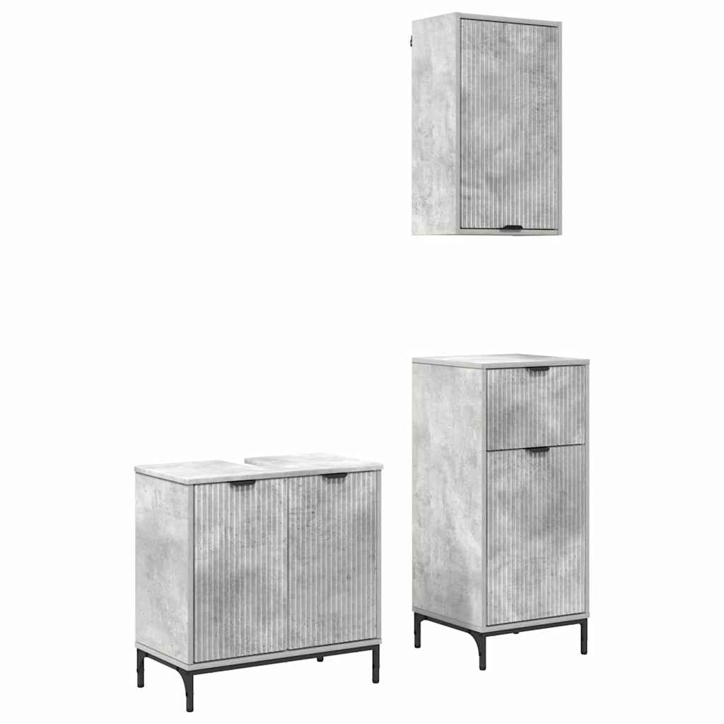 Badezimmermöbel Set mit Regal 3 pcs Betongrau Holzwerkstoff