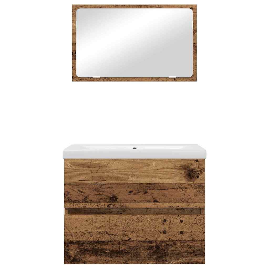 Badezimmermöbel-Set mit Schubladen 3 pcs Altholz Holzwerkstoff