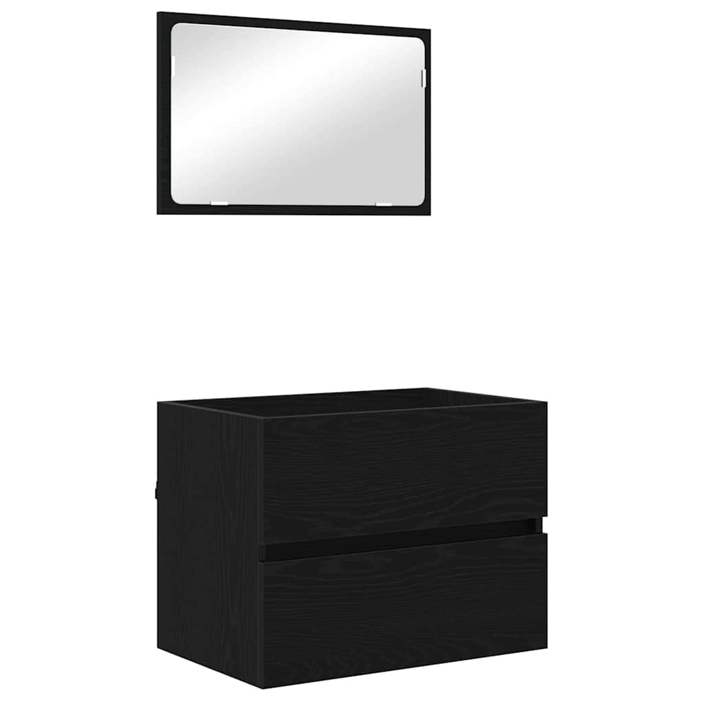 Badezimmermöbel-Set 3 pcs Schwarz Eichen-Optik Holzwerkstoff