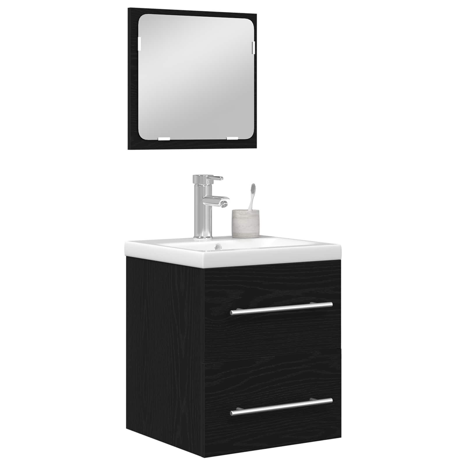 Badezimmermöbel-Set 2 pcs Schwarz Eichen-Optik Holzwerkstoff