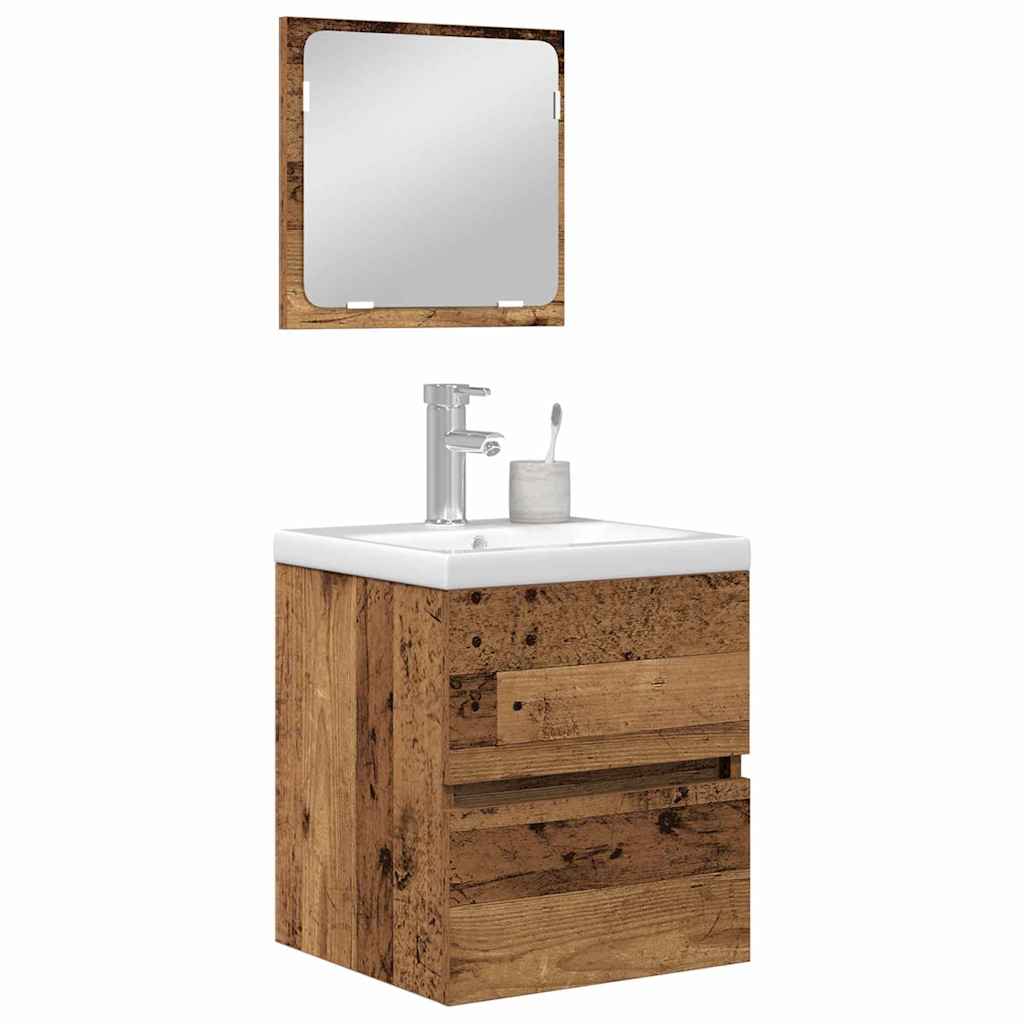 Badezimmermöbel-Set 2 pcs Altes Holz und Weiß Holzwerkstoff