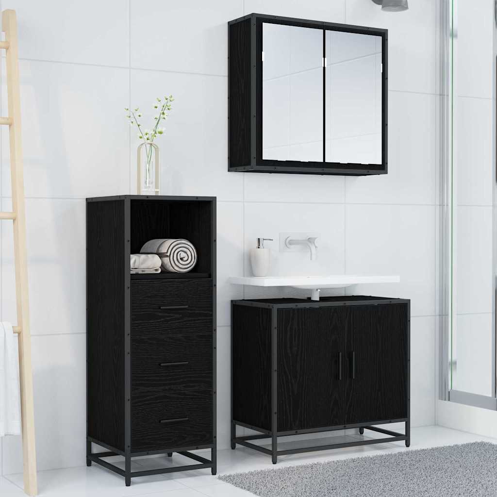 Badezimmermöbel-Set Schwarz Eichen-Optik 35 x 37,5 x 100 cm