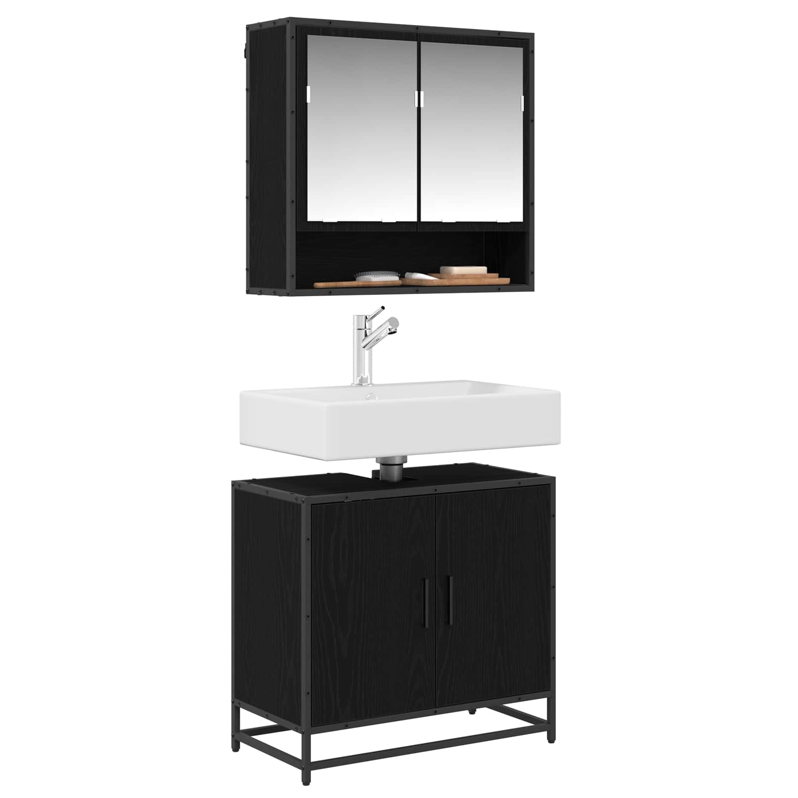 Waschbeckenschrank mit Tür Schwarz Eichen-Optik 65 x 33 x 60 cm