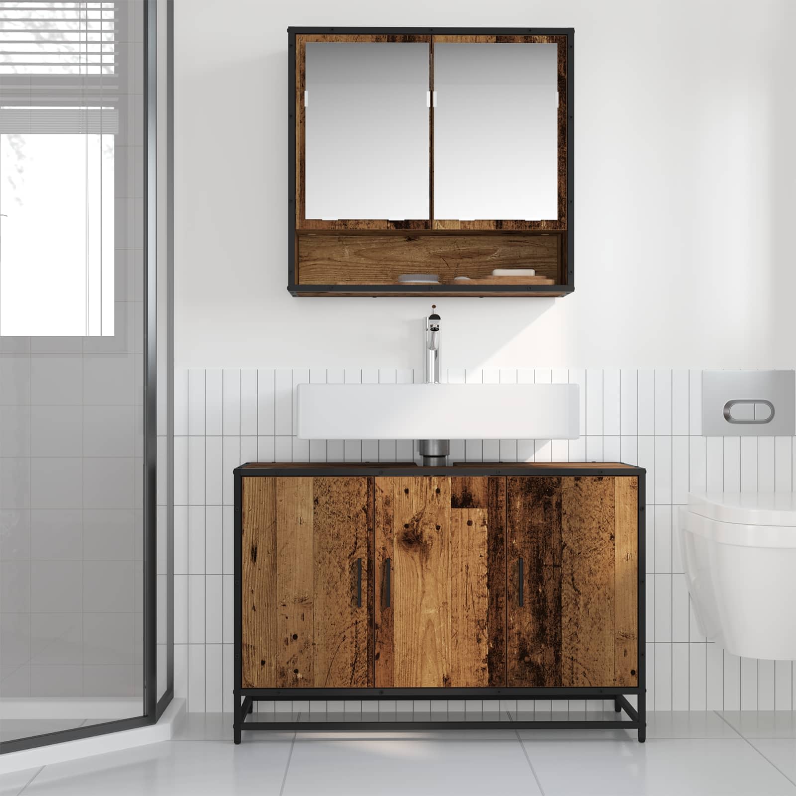 Badezimmerschrank mit Tür Altholz 90 x 33 x 60 cm Holzwerkstoff