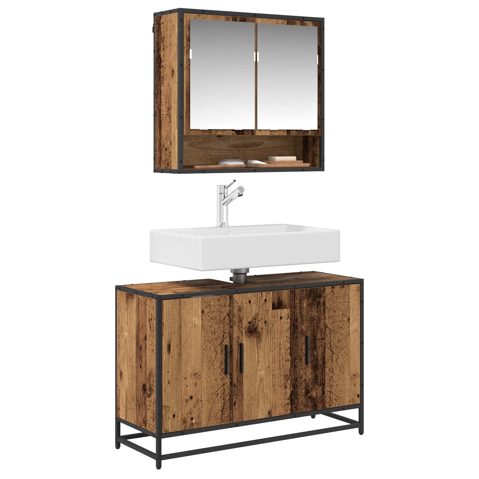 Badezimmerschrank mit Tür Altholz 90 x 33 x 60 cm Holzwerkstoff