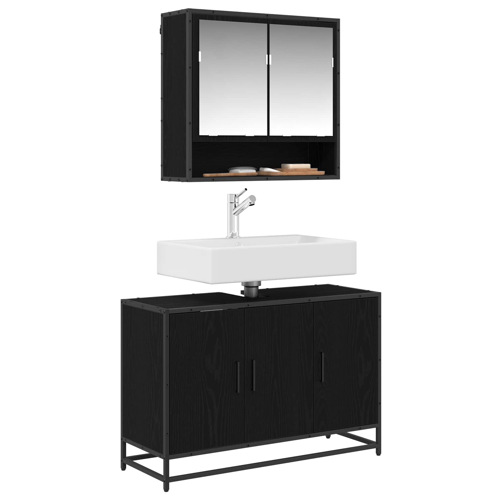 Badezimmerschrank mit Tür Schwarz Eichen-Optik 90 x 33 x 60 cm